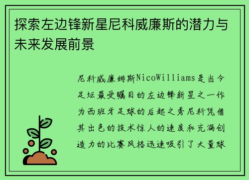 探索左边锋新星尼科威廉斯的潜力与未来发展前景