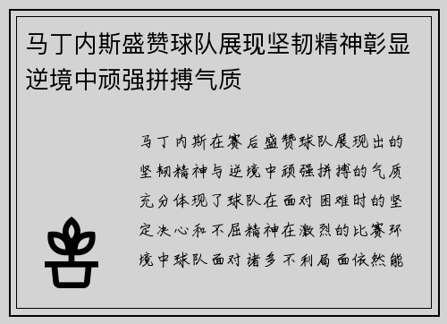 马丁内斯盛赞球队展现坚韧精神彰显逆境中顽强拼搏气质